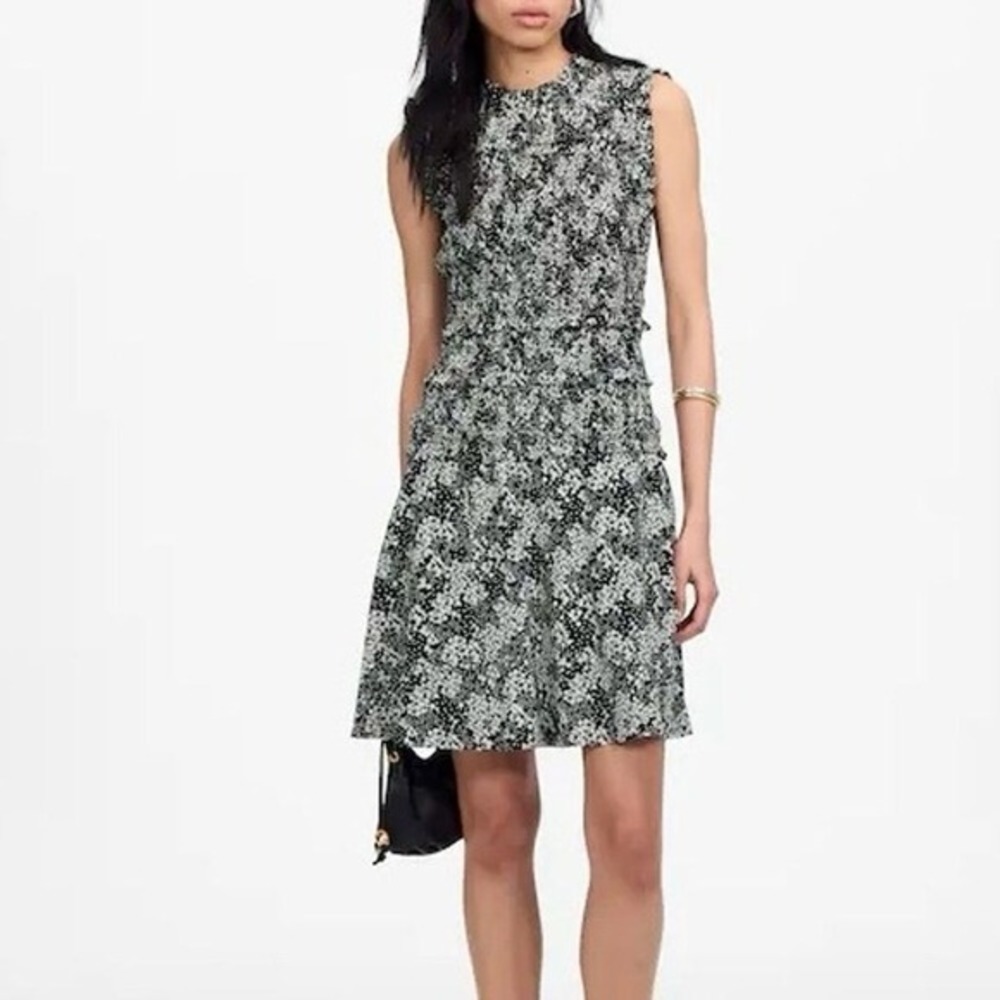 NWT‎ Madewell Women's Smocked Crewneck Mini Dress in Floral Black Size 12
